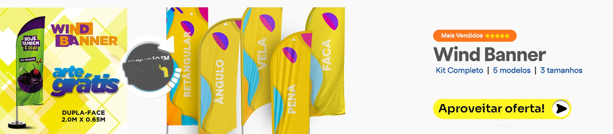 Banner promocional de Wind Banner — Kit completo, 5 modelos e 3 tamanhos